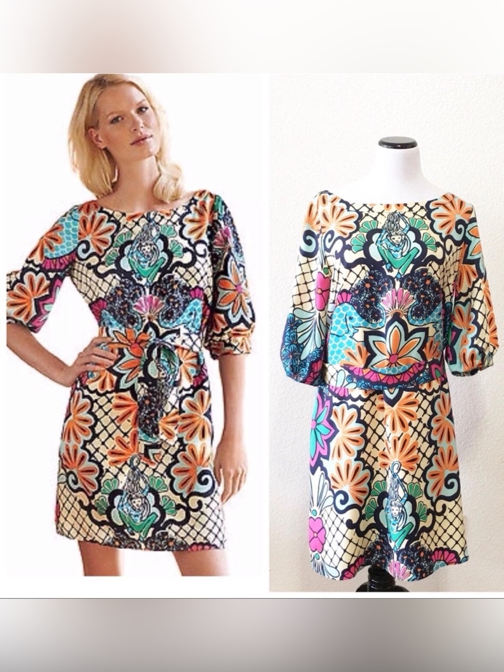 Lilly Pulitzer Multicolor Floral Long-Sleeve Dress in Teal and Orange